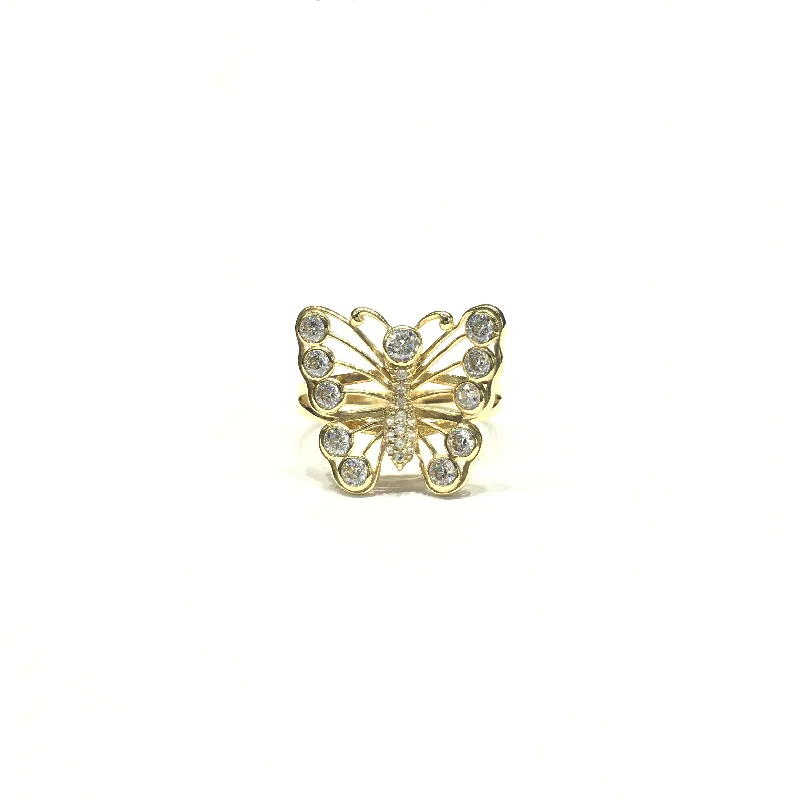 women's simple gold ring -Sparkly Butterfly CZ Ring (14K)