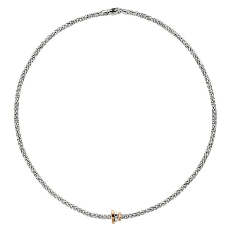 women's platinum diamond necklace -Prima 18ct White Gold Necklace With Three Multi-Tone Rondels