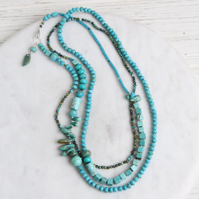 women's diamond and gold necklace -Long Turquoise Mix Necklace