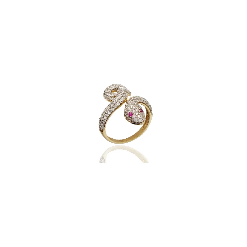 women's gold plated ring -Snake Iced-Out CZ Ring (14K)