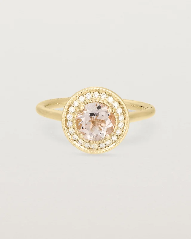 gold engagement rings for women -Imogen Halo Ring | Morganite & Diamonds