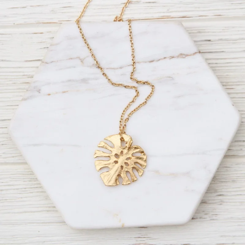 women's moonstone necklace -Monstera Single Leaf Pendant Necklace