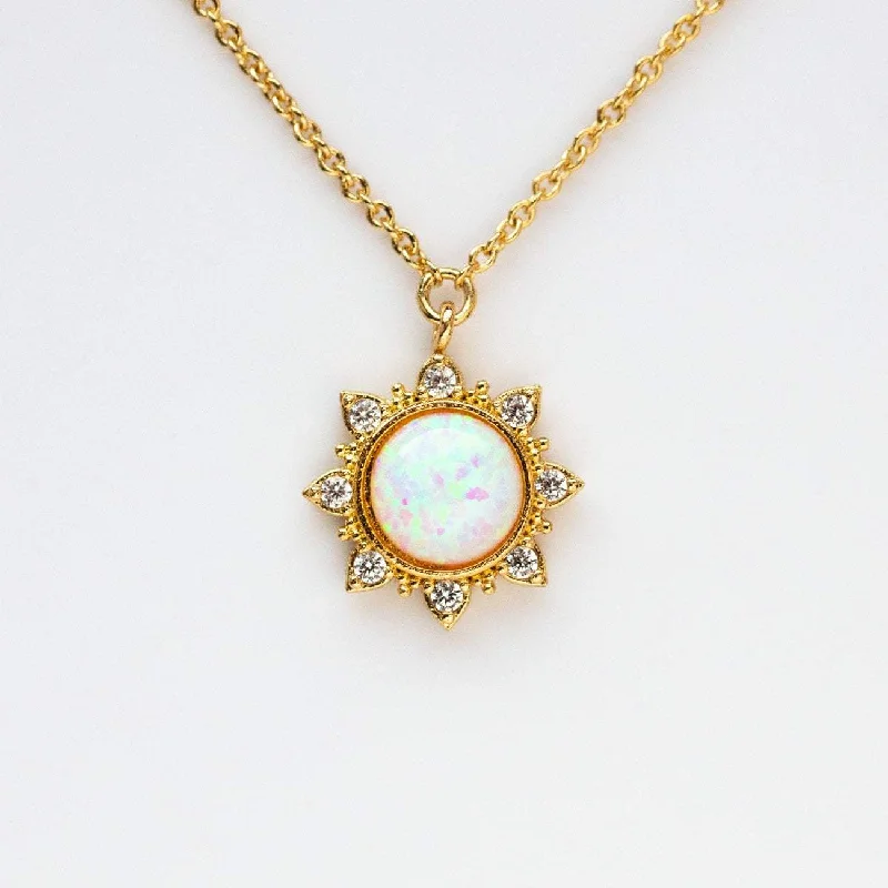 women's diamond pendant necklace -White Opal Sun Necklace