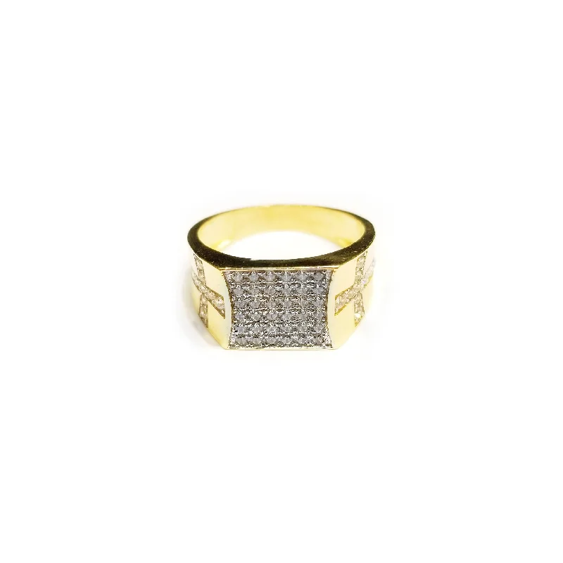 women's heart diamond ring -Solid CZ Crystal Cocktail Yellow Gold Ring (14K)