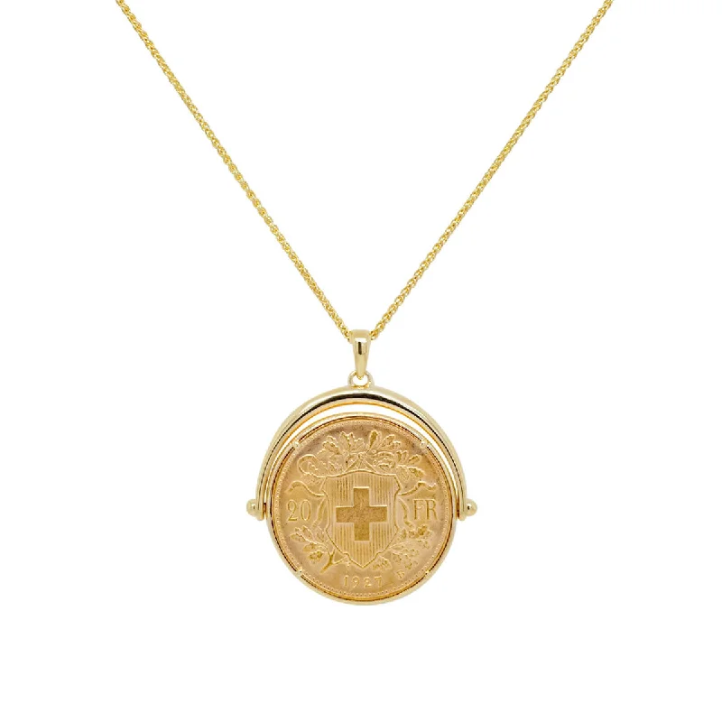 women's celestial necklace -Spinning Swiss Franc Gold Coin Necklace | 4.90GMS