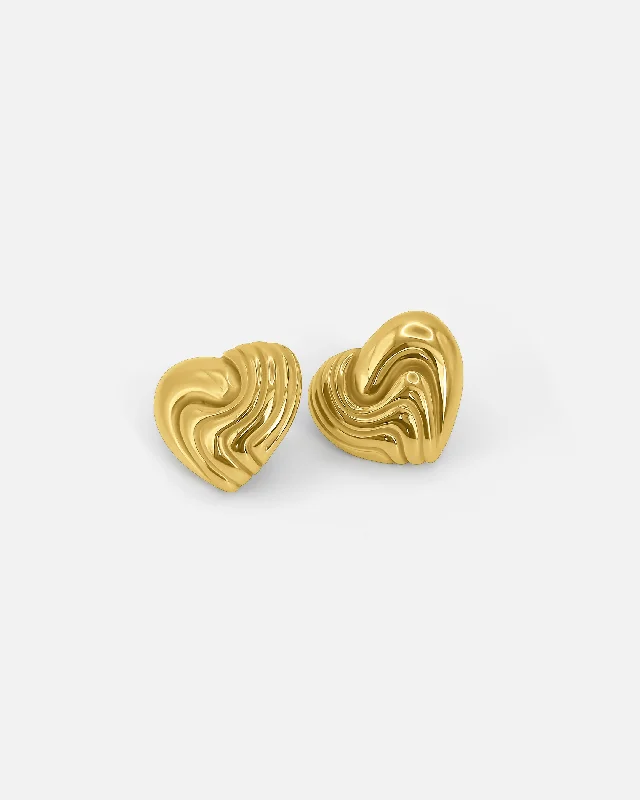 women's luxury earrings -TEXTURED HEART EARRINGS GOLD