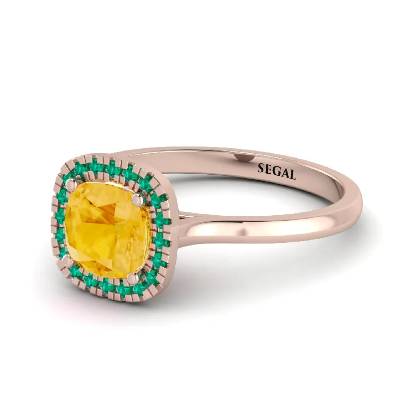 engagement rings with fancy diamonds for women -Vintage Classic Halo Cushion Citrine Ring - Skylar No. 605