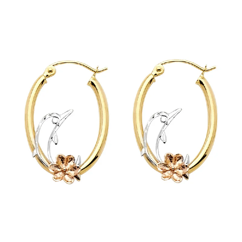 women's teardrop earrings -14K Hoop Earrings with heart & Dolphin