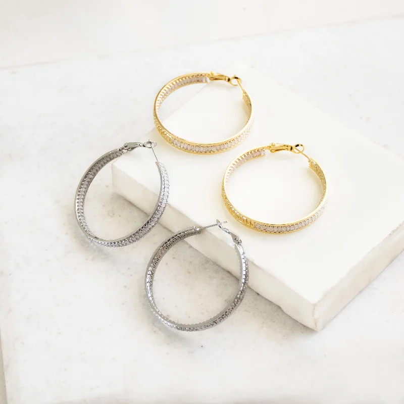 women's drop earrings -Studded Baguette Hoops