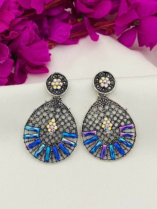 women's handmade earrings -Marvelous Multicolor Oxidized Earrings With White Stones