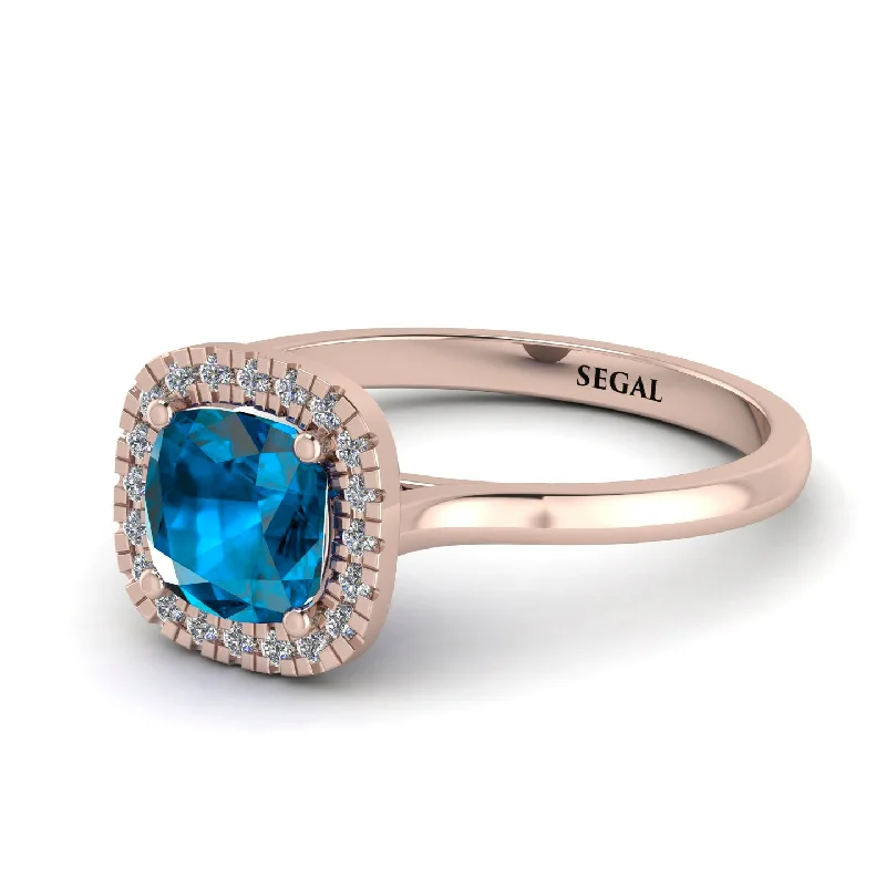 affordable vintage engagement rings for women -Vintage Classic Halo Cushion Blue Topaz Ring - Skylar No. 502