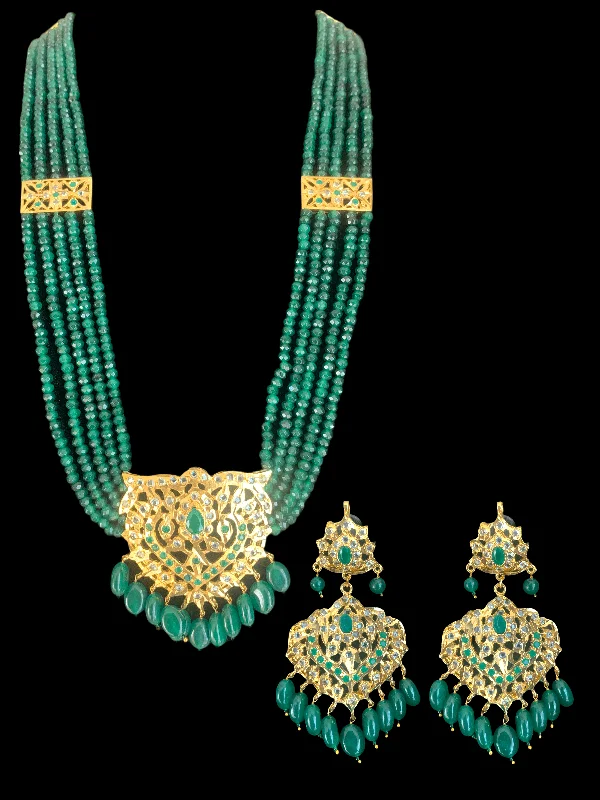 women's gold pendant necklace -LN148 Lana Hyderabadi necklace set in emerald beads(SHIPS IN 3 WEEKS )