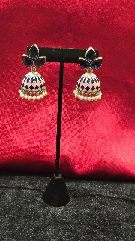 women's luxury sapphire earrings -Dazzling Pink And Blue Jhumkas