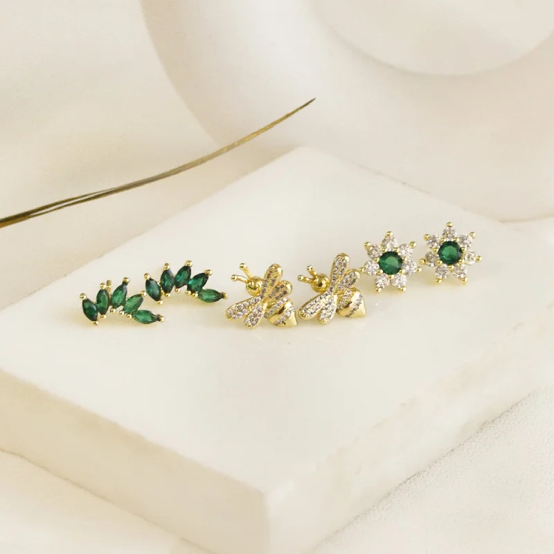 women's unique earrings -Sparkling Emerald Earrings Set