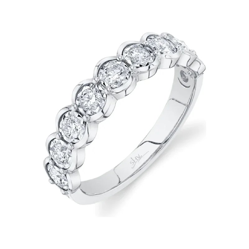 modern platinum engagement rings for women -14K White Gold Half Bezel Diamond Band