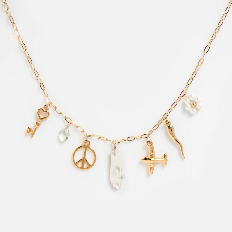 women's diamond and gold necklace -Goals Charm Necklace