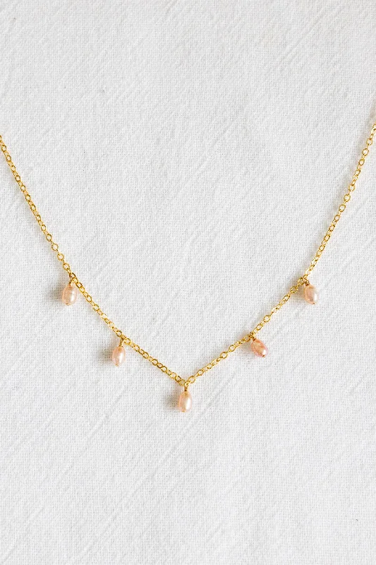 women's personalized necklace -Pink Pearl Drop Plain Necklace