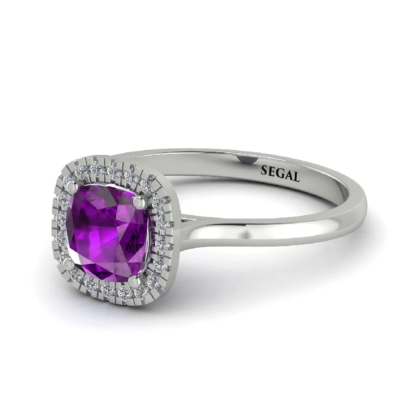 classic halo engagement rings for women -Vintage Classic Halo Cushion Amethyst Ring - Skylar No. 303