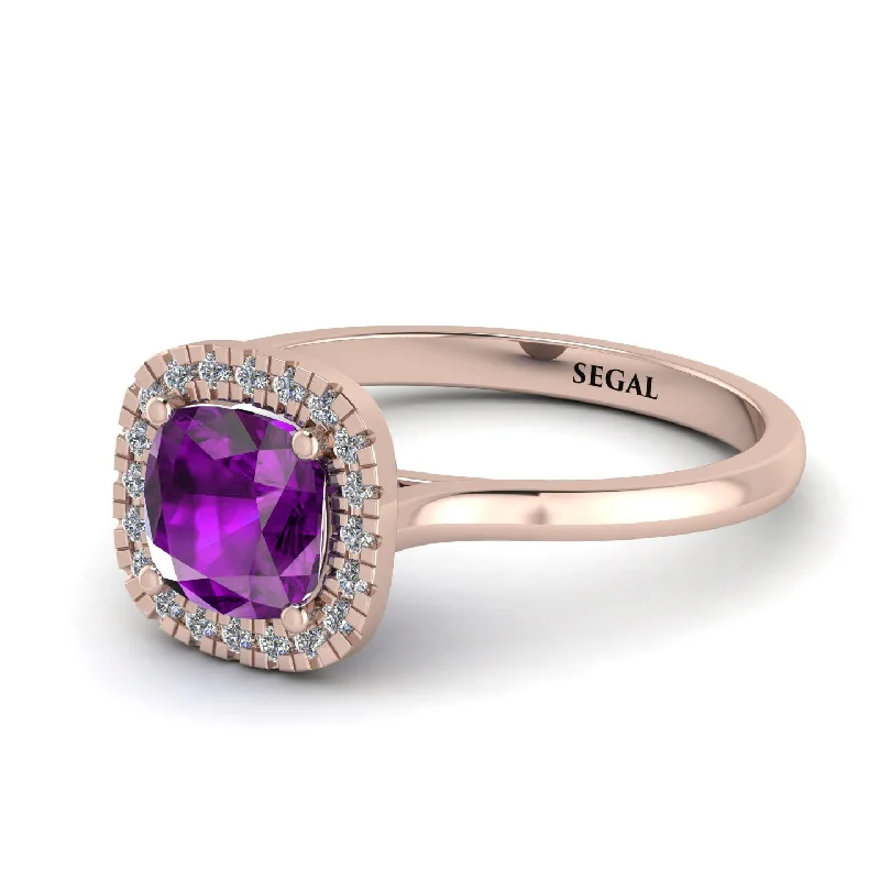 affordable princess cut engagement rings for women -Vintage Classic Halo Cushion Amethyst Ring - Skylar No. 302