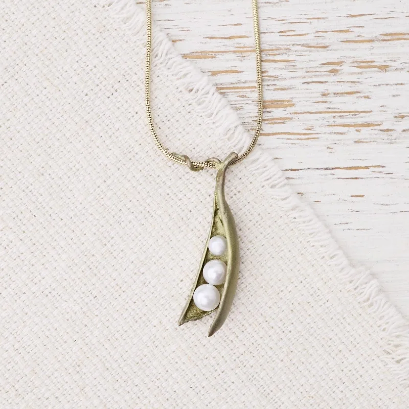 women's custom gemstone necklace -Pea Pod Three Pearl Pendant Necklace