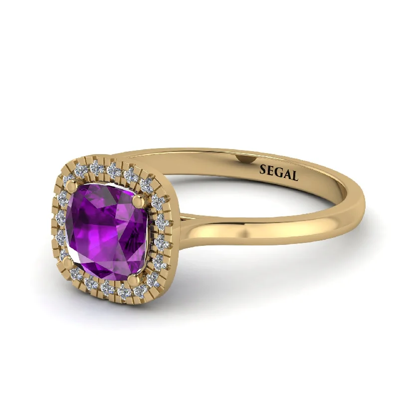 unique three-stone engagement rings for women -Vintage Classic Halo Cushion Amethyst Ring - Skylar No. 301