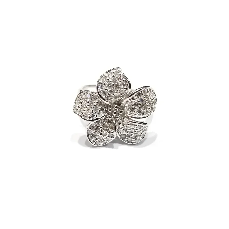 women's heart-shaped ring -Flower Petal CZ Ring (Sterling Silver)