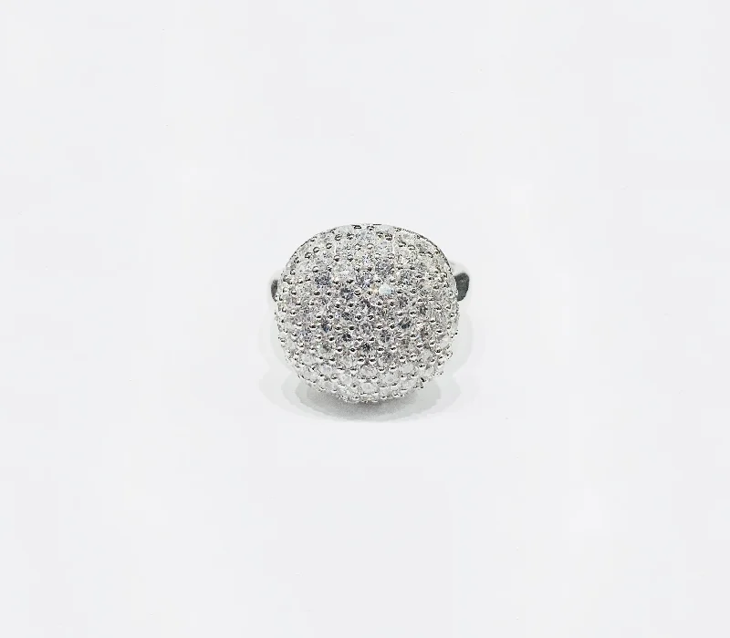 women's birthstone gemstone ring -Elegant Round CZ Ring (Silver).