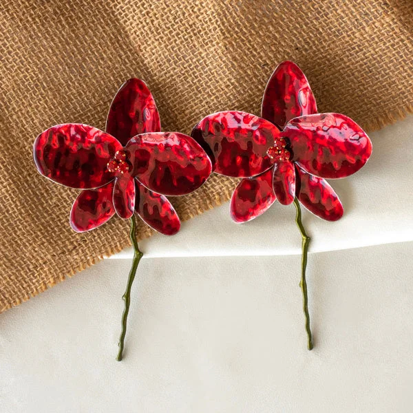 women's flower stud earrings -Red Flower Statement Earrings