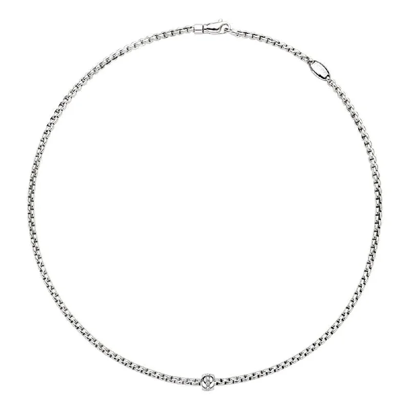 women's floral pendant necklace -Eka 18ct White Gold Necklace with Diamond Set Rondel