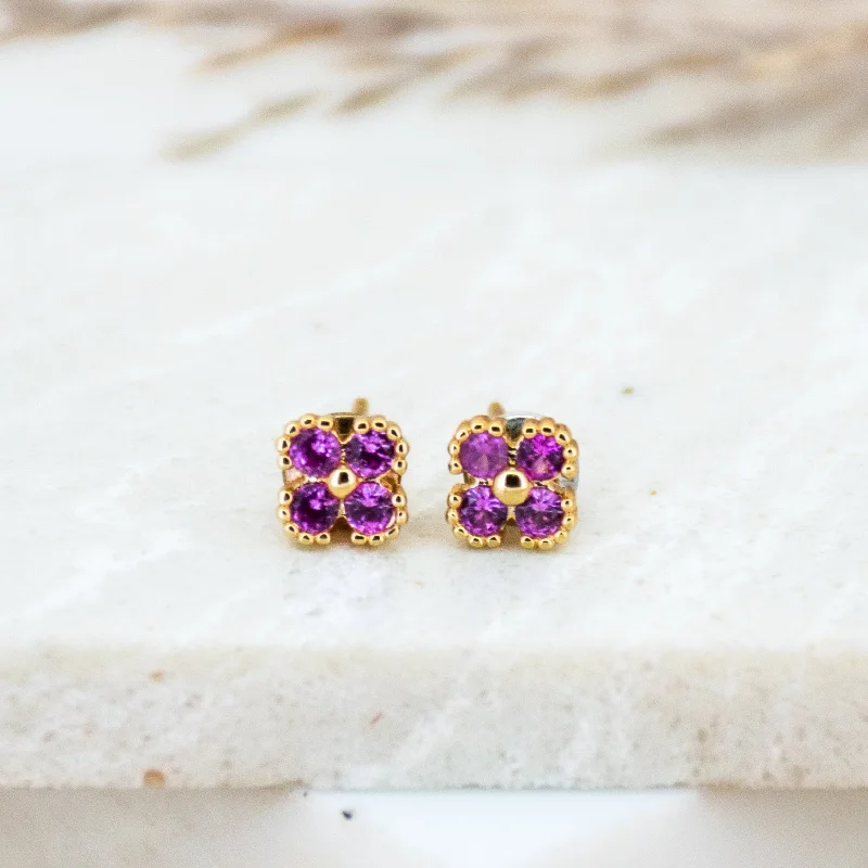 women's emerald earrings -Ruby Flower Tiny Studs