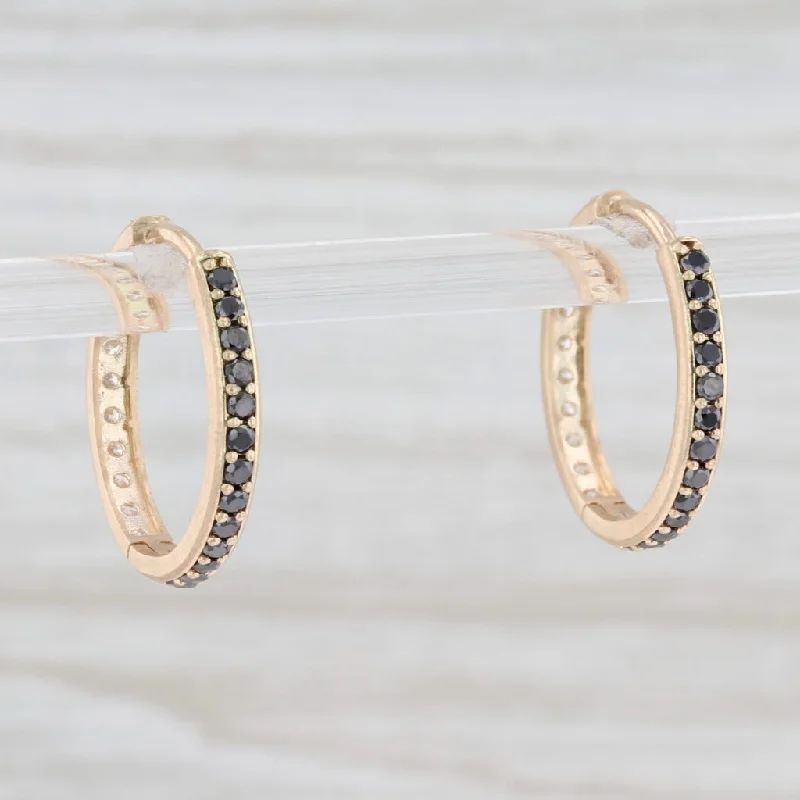 women's delicate earrings -New Nina Nguyen Black White .50ctw Diamond Hoop Earrings 14k Gold Hinged Snap