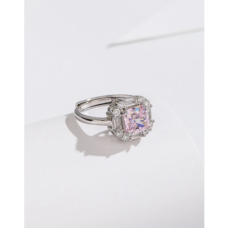 Pink Diamond High Carbon Rhinestone Ring 925 Silver TC44