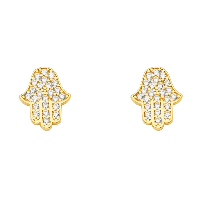 women's cocktail earrings -14K Hamsa CZ Earrings