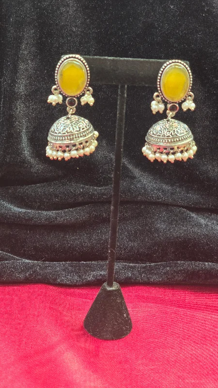 women's gold drop earrings -Beautiful Oxidized Yellow Color Jhumkas