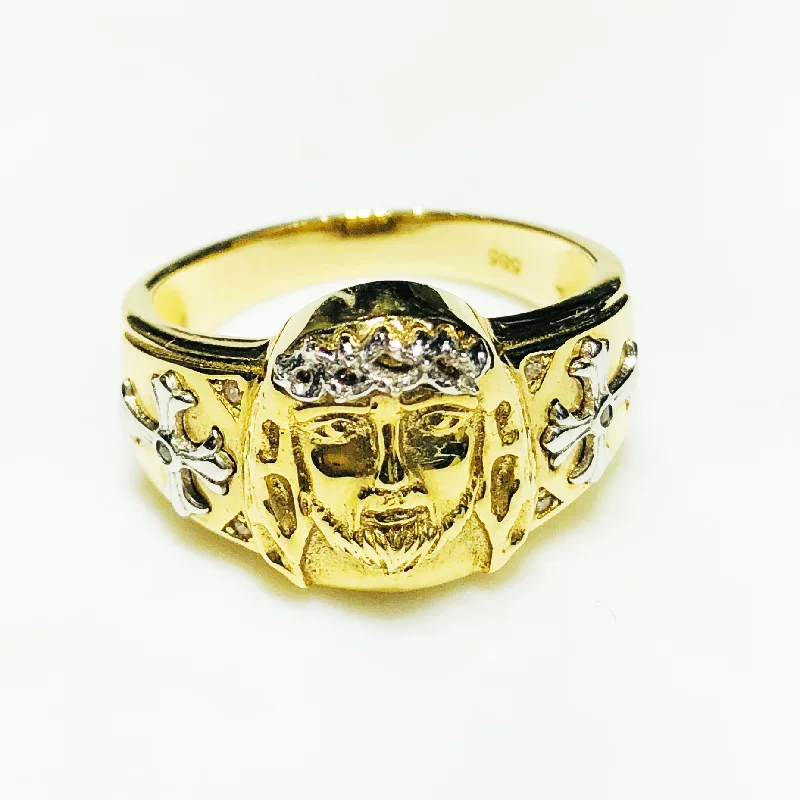 women's matching rings -Jesus Head Crown Ring 14K Yellow Gold