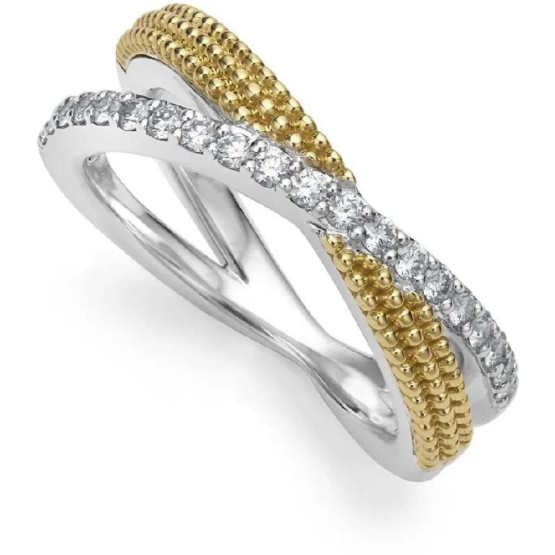 gold engagement rings for women -Lagos 18k and Sterling Silver Caviar Lux Diamond X Band Ring