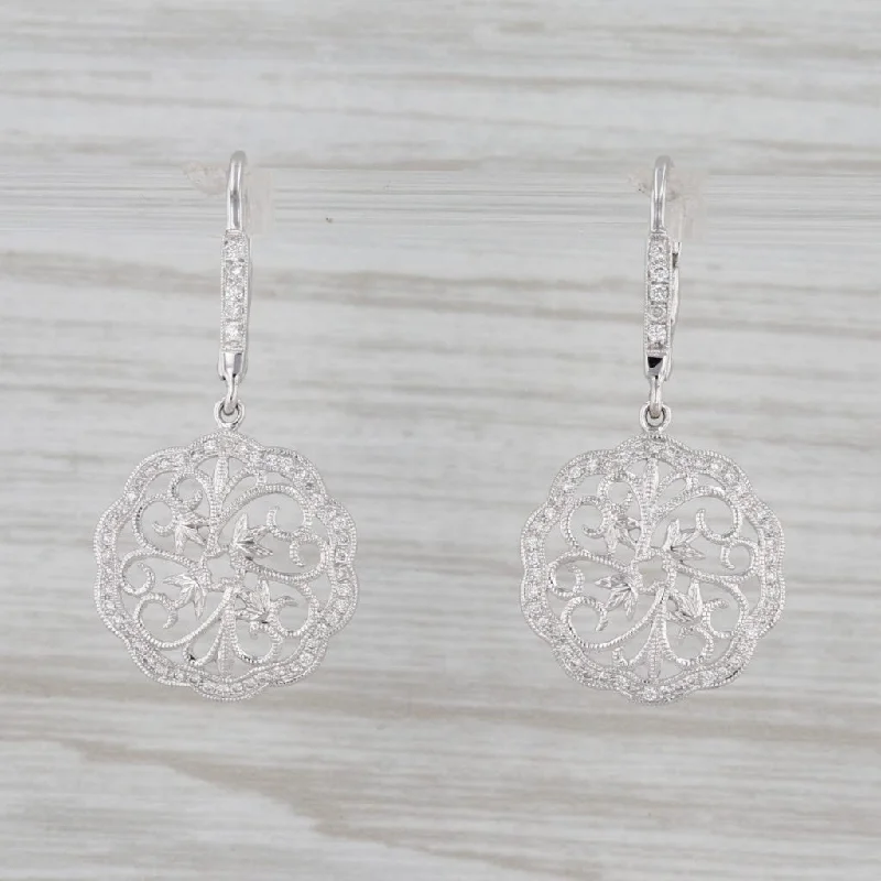 women's square earrings -New Beverley K Diamond Earrings 14k White Gold Filigree Openwork Drops