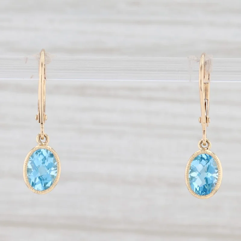 women's gold earrings -New 1.68ctw Blue Topaz Drop Earrings 14k Yellow Gold December Birthstone