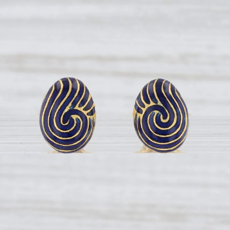 women's luxury pearl earrings -Enamel Swirl Stud Earrings 18k Yellow Gold Pierced