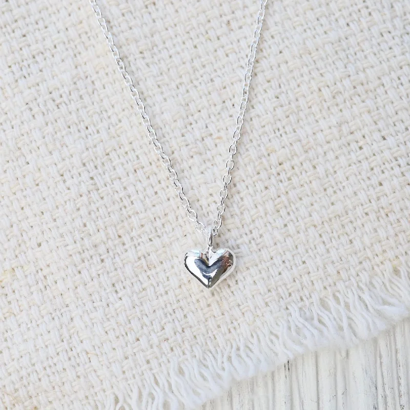 women's birthstone pendant necklace -Polished Puffy Heart Necklace in Sterling Silver