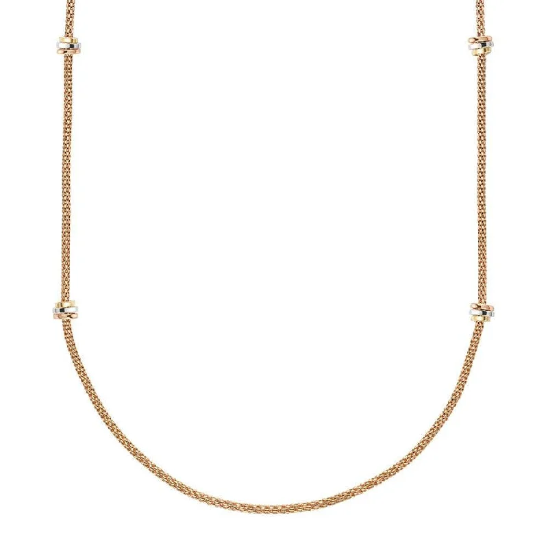 women's sapphire pendant necklace -Prima 18ct Rose Gold Long Necklace With Multi-Tone Gold Rondels