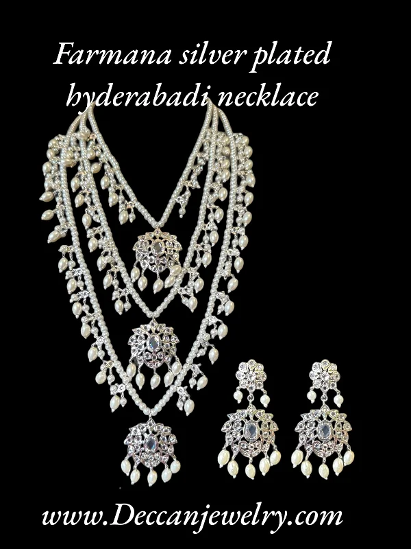 women's choker necklace -SAT76 Farmana three layer Hyderabadi  necklace with earrings ( READY TO SHIP )