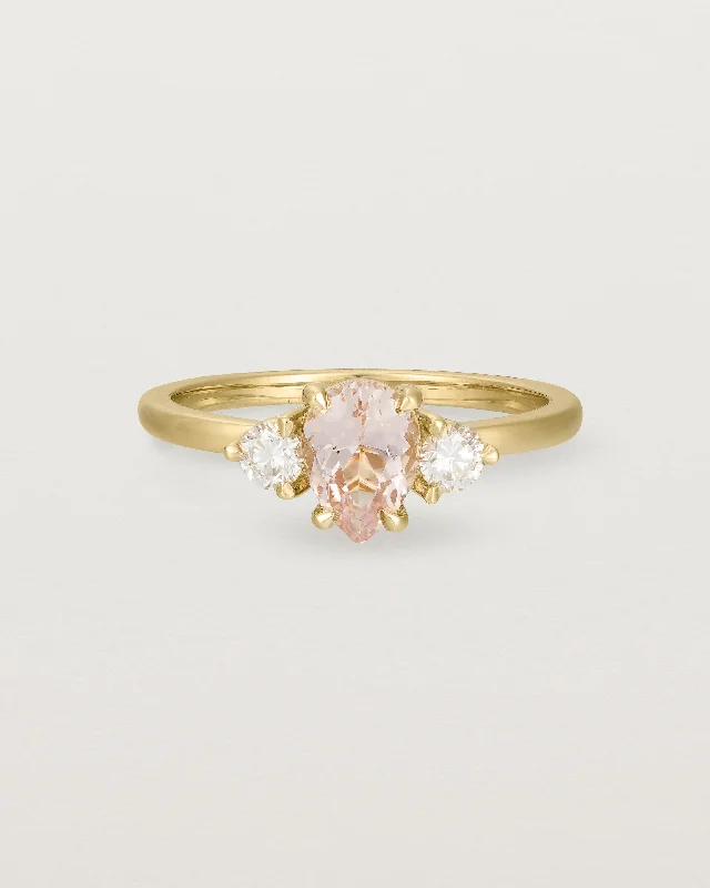 halo engagement rings for women -Una Pear Trio Ring | Morganite & Diamonds