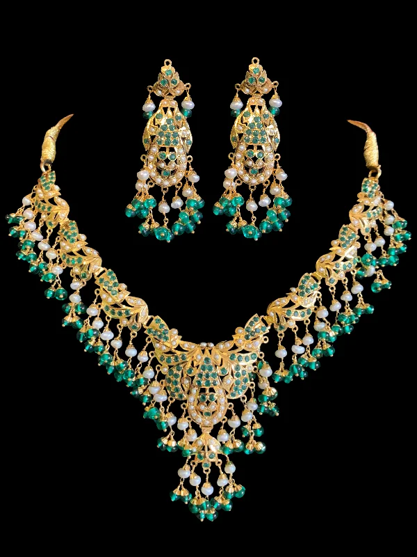 women's stylish necklace -FARISA gold plated silver necklace set in emerald ( READY TO SHIP )