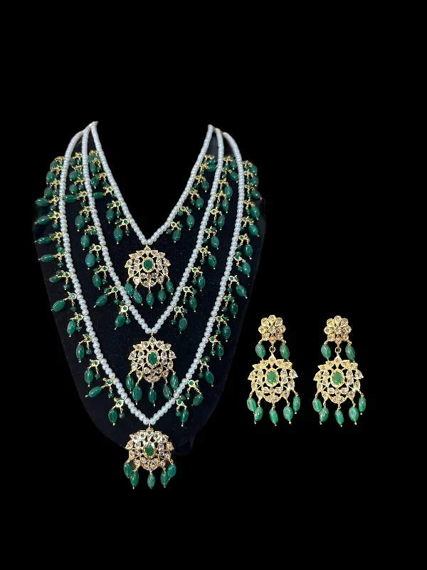 women's layered necklace -SAT78 Farmana three layer Hyderabadi  necklace with earrings ( READY TO SHIP )