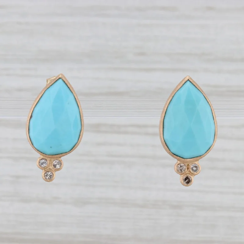 women's vintage hoop earrings -New Nina Nguyen Turquoise Diamond Teardrop Earrings 18k Yellow Gold Pierced