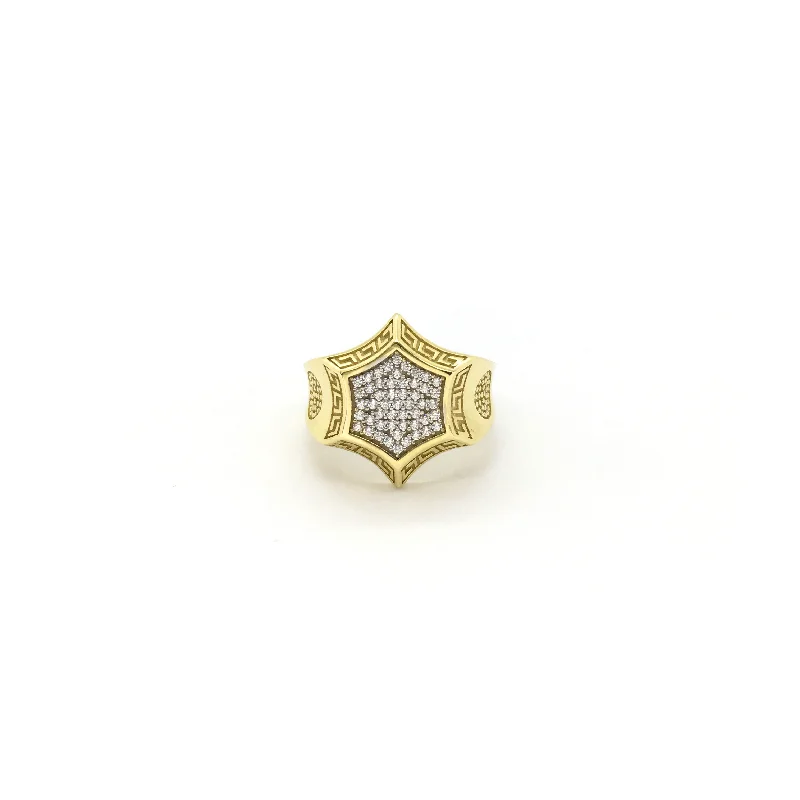 women's luxury ring -Greek Key Hexagon CZ Cluster Ring (10K)