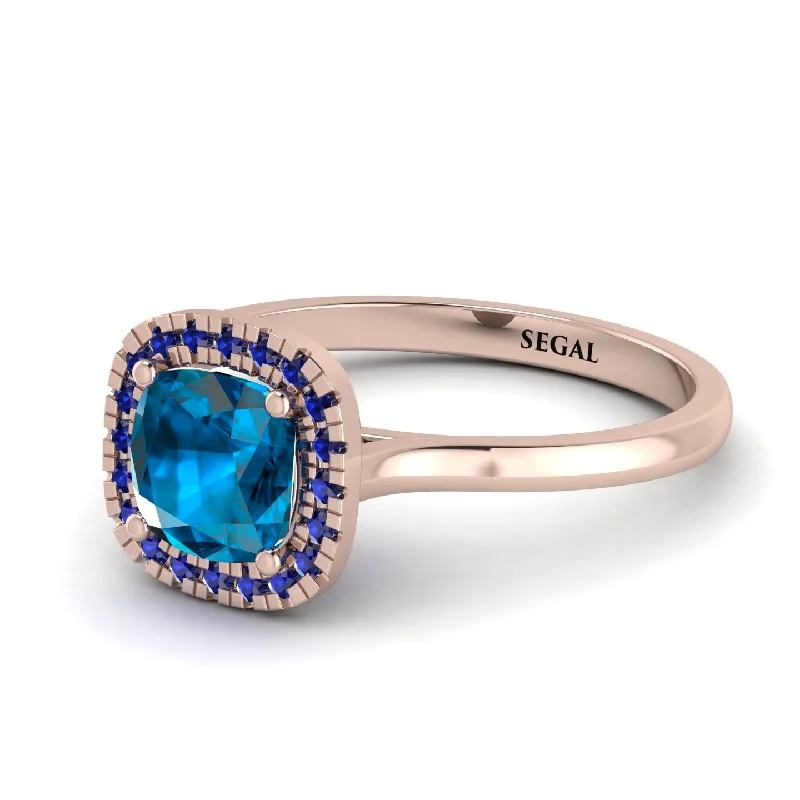 modern platinum engagement rings for women -Vintage Classic Halo Cushion Blue Topaz Ring - Skylar No. 514