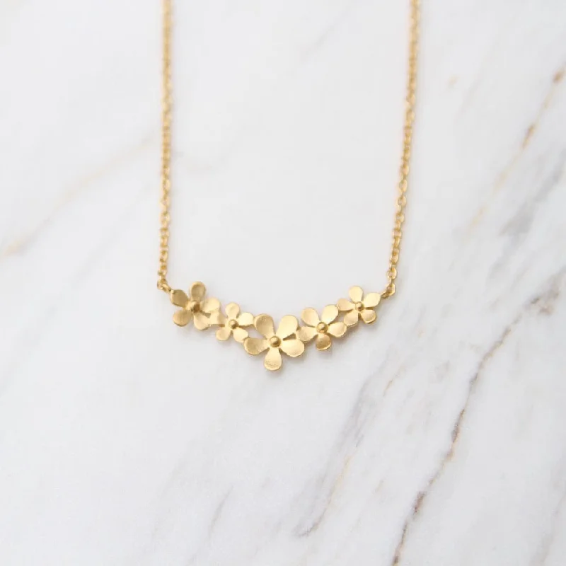 women's trendy necklace -Brushed Gold Vermeil Curve of Forget-Me-Not Necklace