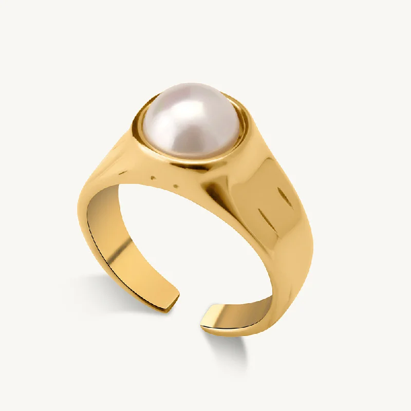 women's double band ring -Bold Pearl Adjustable Ring